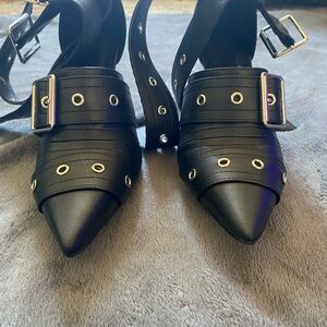 Black Heeled Shoes with Gold Buckles and Studs
